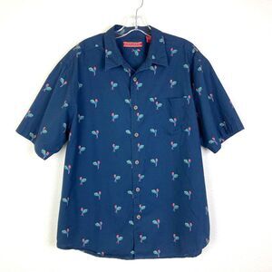 Havanera Men's Button Up Camp Shirt Size L Blue Cotton Parrot Tropical Travel